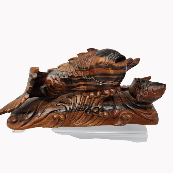 Chinese Boxwood Double Fish Carving 9" - Picture 1 of 7